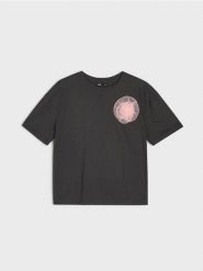 Bawełniana koszulka z tiulową aplikacją - szary. Szare t-shirty damskie Sinsay, l, z aplikacjami, z bawełny, bez kołnierzyka. Za 19.99 zł.