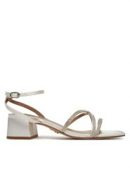 Steve Madden Sandały Gabby SM11003037 Biały. Białe sandały damskie Steve Madden, bez wzorów, z materiału, bez obcasa, na słupku, bez zapięcia. Za 399.99 zł.