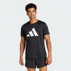 Koszulka Run It. Czarne koszulki sportowe męskie Adidas, l, bez wzorów, z materiału, bez kołnierzyka, bez ramiączek, do biegania. Za 167.99 zł.
