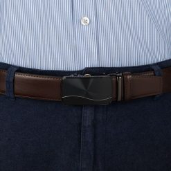 Pasek męski skórzany 3,5 cm klamra automatyczna Beltimore brązowy 03-562 : Kolory - brązowy, beżowy, Rozmiar pasków - r.115-130 cm. Brązowe paski damskie bez wzorów, ze skóry, wizytowe. Za 64.99 zł.