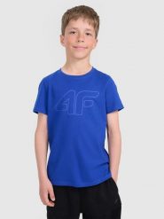 4F T-shirt regular z nadrukiem chłopięcy - niebieski 122 (6-7 lat). Niebieskie t-shirty dla chłopców 4f, bez wzorów, z bawełny, bez ramiączek. W wyprzedaży za 29.99 zł.