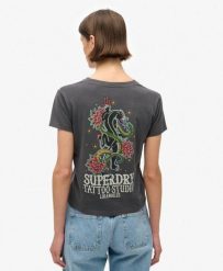 Koszulka z kryształkami do tatuażu. Szare t-shirty damskie Superdry., m, bez wzorów, z bawełny, eleganckie, bez kołnierzyka. Za 236.45 zł.