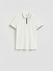Koszulka polo slim - złamana biel. Koszulki polo męskie Reserved, l, bez wzorów, z dzianiny, bez ramiączek. Za 89.99 zł.