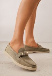 Zielone Mokasyny z Prostokątną Metaliczną Ozdobą Aeleorane. Zielone mokasyny damskie Born2be, z jeansu, eleganckie. Za 119.99 zł.