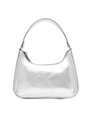 Calvin Klein Torebka Bold Ck Metallic Shoulder Bag LV04F3332G Srebrny. Szare torebki do ręki damskie Calvin Klein, bez wzorów, ze skóry, bez dodatków. Za 409.99 zł.