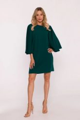 Elegancka sukienka trapezowa z bufiastymi rękawami zielona. Zielone sukienki dla dziewczynek Stylove, bez wzorów, z elastanu, biznesowe, bez ramiączek. Za 289.00 zł.