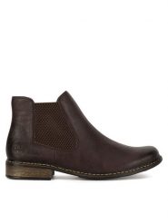 Rieker Botki Z4994-26 Brązowy. Brązowe botki damskie Rieker, z materiału, bez obcasa, na płaskiej podeszwie, bez zapięcia. Za 329.99 zł.