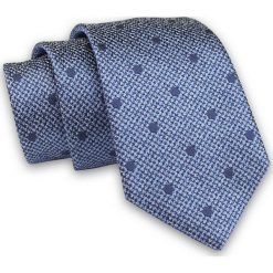 Niebieski Melanżowy Elegancki Męski Krawat -ALTIES- 7cm, Stylowy, Klasyczny, w Granatowe Kropki. Niebieskie krawaty i muchy Alties, bez wzorów, z tkaniny, eleganckie. Za 49.00 zł.
