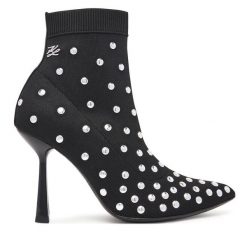 Botki KARL LAGERFELD. Czarne botki damskie KARL LAGERFELD, bez obcasa, na szpilce, bez zapięcia. Za 819.99 zł.