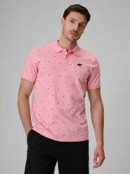 4F Koszulka polo regular męska - różowa XL. Czerwone koszulki polo męskie 4f, m, bez wzorów, z bawełny, klasyczne, bez ramiączek. Za 99.99 zł.