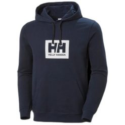 Bluza z kapturem Helly Hansen box. Niebieskie bluzy sportowe męskie Helly Hansen, bez wzorów, z kapturem, trekkingowe. Za 291.55 zł.