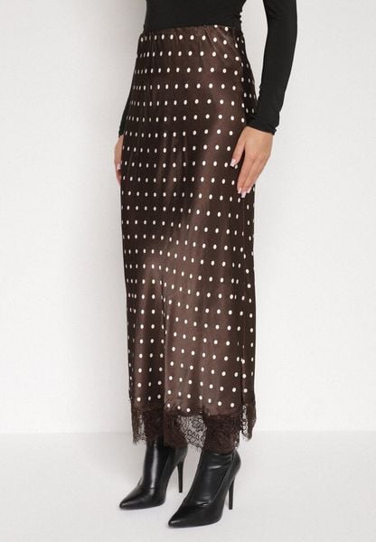 Brązowa Wiskozowa Spódnica z Wysokim Stanem w Kropki z Koronką Monivesa. Brązowe spódnice damskie Born2be, uniwersalny, bez wzorów, z koronki, eleganckie, z podwyższonym stanem, maxi, koszulowe. Za 139.99 zł.