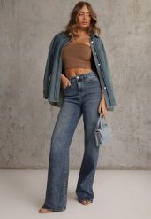 Niebieskie Jeansy Wide Leg High Waist z Bawełną i Dodatkiem Wiskozy Phrixanise. Niebieskie jeansy damskie Renee, z podwyższonym stanem, plus size. Za 139.99 zł.