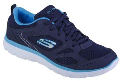 Buty sportowe Sneakersy damskie, Skechers Summits Suited. Niebieskie obuwie sportowe damskie Skechers, bez wzorów, z materiału, trekkingowe. Za 229.99 zł.