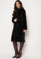 Czarny Elegancki Płaszcz Jednorzędowy z Pluszowego Futerka Vertizelle. Czarne płaszcze damskie Born2be, l, bez wzorów, z jeansu, eleganckie, bez kaptura. Za 209.99 zł.
