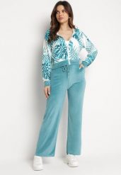 Miętowy Welurowy Komplet Dresowy Bluza z Florystycznym Printem i Szerokie Spodnie Taniussa. Zielone bluzy damskie Born2be, m, bez wzorów, z dresówki, bez kaptura. Za 69.99 zł.