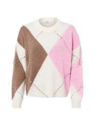 Liu Jo Collection bluzka z dzianiny z domieszką alpaki Kobiety Syntetyczny biały|różowy|brązowy, S. Białe bluzki damskie Liu Jo Collection, s, bez wzorów, z dzianiny, eleganckie, bez kołnierzyka, bez ramiączek. Za 689.90 zł.