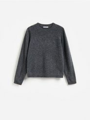 Wełniany sweter - ciemnoszary. Szare swetry damskie Reserved, l, bez wzorów, z wełny, bez kołnierzyka, bez ramiączek, bez kaptura. Za 199.99 zł.