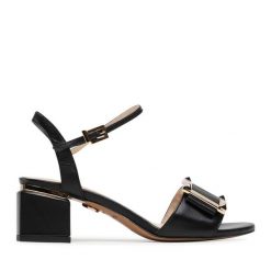 Sandały Baldowski. Czarne sandały damskie Baldowski, bez wzorów, bez obcasa, na słupku, bez zapięcia. Za 469.99 zł.