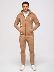 Komplet dresowy męski set bluza rozpinana z kapturem + spodnie z prosta nogawką - brązowy V2. Brązowe bluzy męskie Ombre Clothing, m, z aplikacjami, z bawełny, z kapturem. Za 339.99 zł.