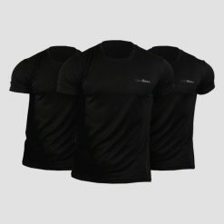 Koszulka męska fitness szybkoschnąca czarna TRN 3Pack. Czarne koszulki sportowe męskie GYMBEAM, l, bez wzorów, z materiału, bez kołnierzyka, bez ramiączek, do biegania. Za 165.30 zł.