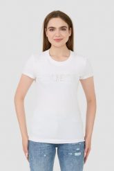GUESS Biały t-shirt Sangallo Tee. Białe t-shirty damskie Guess, s, z aplikacjami, bez kołnierzyka. W wyprzedaży za 197.99 zł.