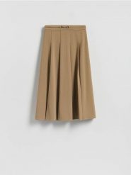 Plisowana spódnica - beżowy. Brązowe spódnice damskie Reserved, l, bez wzorów, z tkaniny, midi. Za 159.99 zł.