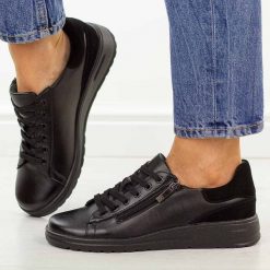 Czarne skórzane półbuty damskie Potocki 19402. Czarne półbuty damskie POTOCKI, na jesień, bez wzorów, z jeansu, casualowe, bez obcasa, na płaskiej podeszwie, bez zapięcia. Za 239.00 zł.