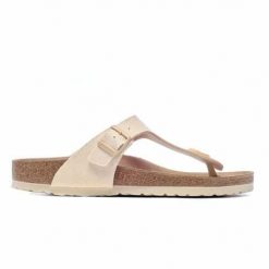 Klapki damskie Birkenstock Gizeh Tex Canvas Eggshell Veg. Żółte skarpety damskie Birkenstock, bez wzorów, z materiału. W wyprzedaży za 389.40 zł.