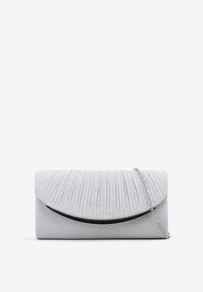 Srebrna Kopertowa Torebka z Brokatem i Odpinanym Łańcuszkiem Isila. Szare torby na ramię damskie Born2be, bez wzorów, z jeansu, biznesowe, małe, bez dodatków. Za 59.99 zł.