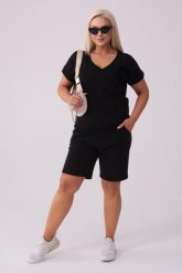 Wakacyjny czarny dresowy komplet Nadia - bluzka + krótkie spodenki PLUS SIZE XXL LATO. Czarne bluzki damskie Moda Size Plus Iwanek, plus size, z aplikacjami, z bawełny, klasyczne, bez kołnierzyka, plus size, bez ramiączek. Za 249.90 zł.