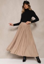Beżowa Spódnica z Wiskozą o Plisowanym Kroju z Gumką w Pasie Tilisya. Brązowe spódnice damskie Renee, bez wzorów, z bawełny, eleganckie, maxi, plisowane. Za 119.99 zł.