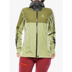 Kurtka przeciwdeszczowa damska Haglofs Finch Proof Jacket. Zielone kurtki sportowe damskie Haglöfs, bez wzorów, bez kaptura, trekkingowe. Za 518.99 zł.