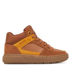Sneakersy Geox. Brązowe trampki i tenisówki chłopięce Geox, bez wzorów, bez zapięcia. Za 299.99 zł.