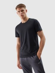 4F Koszulka treningowa regular z materiału z recyklingu męska - głęboka czerń M. Czarne t-shirty męskie 4f, m, bez wzorów, z dzianiny, klasyczne, bez kołnierzyka. W wyprzedaży za 39.99 zł.