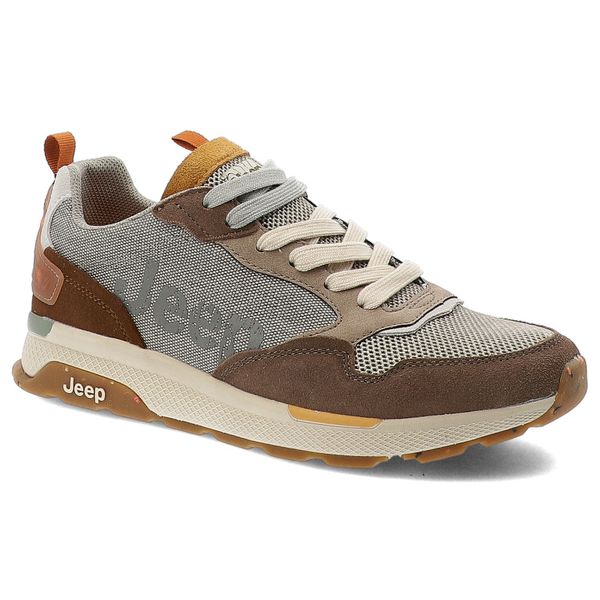 Brązowe Sneakersy Jeep Sportowe Obuwie Męskie. Szare półbuty na co dzień męskie Jeep, eleganckie, bez zapięcia. Za 365.99 zł.