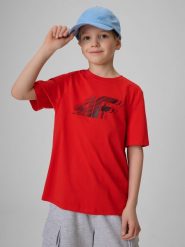 4F T-shirt regular z nadrukiem chłopięcy - czerwony 146 (10-11 lat). Czerwone t-shirty dla chłopców 4f, bez wzorów, z bawełny, bez ramiączek. Za 49.99 zł.