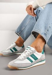Biało-Szare Sneakersy ze Skórzaną Wkładką i Ozdobnymi Paskami Nasnella. Białe obuwie sportowe damskie Renee, bez wzorów, z dresówki. Za 169.99 zł.