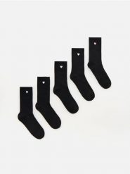 Długie skarpetki z haftem 5 pack - czarny. Czarne skarpety damskie Reserved, bez wzorów. Za 59.99 zł.