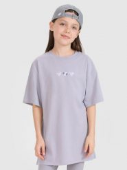 4F T-shirt oversize z nadrukiem dziewczęcy - szary 140 (9-10 lat). Szare t-shirty i topy dla dziewczynek 4f, bez wzorów, z bawełny, bez ramiączek. W wyprzedaży za 29.99 zł.