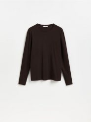 Longsleeve slim fit - brązowy. Brązowe bluzki z długim rękawem męskie Reserved, l, bez wzorów, z bawełny, bez kołnierzyka. Za 79.99 zł.