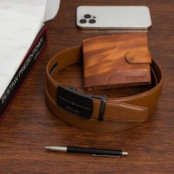 Zestaw prezentowy męski skórzany pasek portfel pudełko premium Beltimore Z52. Brązowe paski damskie bez wzorów. Za 100.99 zł.