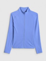 4F Bluza treningowa slim bez kaptura damska - niebieska XL. Niebieskie bluzy sportowe damskie 4f, xl, bez wzorów, sportowe, bez kołnierzyka, bez ramiączek, bez kaptura. Za 179.99 zł.