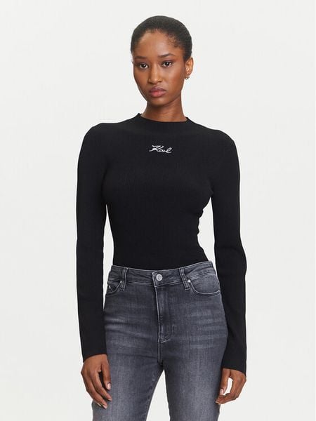 KARL LAGERFELD Sweter A3W18025 Czarny Slim Fit. Czarne swetry damskie KARL LAGERFELD, xs, bez wzorów, z syntetyku, bez kołnierzyka, bez ramiączek, bez kaptura. Za 549.99 zł.