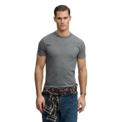 Koszulka z logo Superdry Essential Stacked. Szare koszulki sportowe męskie Superdry., uniwersalny, bez wzorów, z bawełny, bez kołnierzyka, bez ramiączek. Za 142.00 zł.