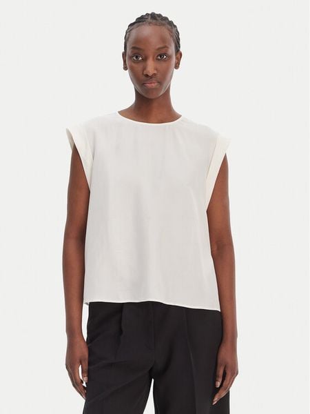BOSS Bluzka C_Irnette 50543548 Écru Regular Fit. Białe bluzki damskie Boss, bez wzorów, z wiskozy, bez kołnierzyka, bez ramiączek. Za 265.99 zł.