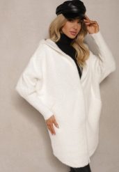 Biały Płaszcz z Wełną Wiskozą i Kapturem Zapinanym na Napy Lemizia. Białe płaszcze damskie Renee, na zimę, bez wzorów, z jeansu, eleganckie, krótkie. Za 129.99 zł.