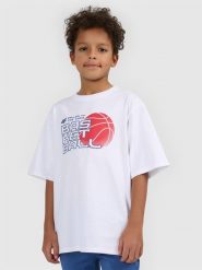 4F T-shirt loose z nadrukiem chłopięcy - biały 134/140 (8-10 lat). Białe t-shirty dla chłopców 4f, bez wzorów, z bawełny, bez ramiączek. Za 59.99 zł.