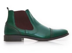 Zielono-brązowe męskie buty zimowe - sztyblety BZ15. Brązowe botki męskie Modini Moda Męska, na zimę, z aplikacjami, z materiału, casualowe, bez zapięcia. W wyprzedaży za 396.00 zł.