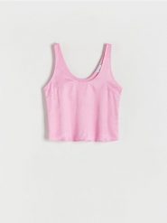 Bluzka z wiskozy - różowy. Czerwone bluzki damskie Reserved, l, bez wzorów, z tkaniny, bez kołnierzyka, bez ramiączek. W wyprzedaży za 29.99 zł.